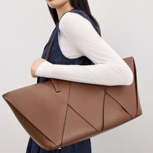 Woven geometric patchwork tote bag for women