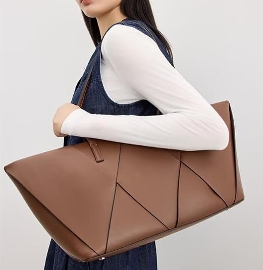 Woven geometric patchwork tote bag for women