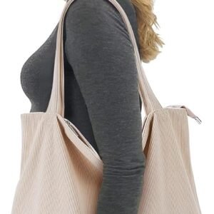 KALIDI women corduroy tote bag with spacious design and shoulder straps