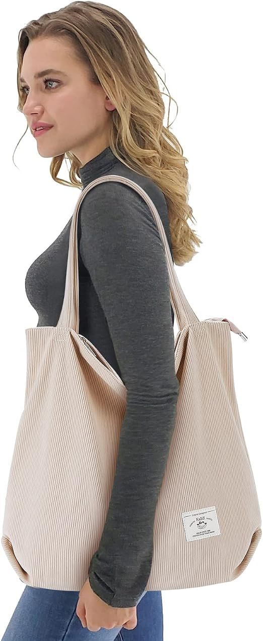 KALIDI women corduroy tote bag with spacious design and shoulder straps