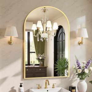Sweetcrispy 24x36 Arched Gold Bathroom Mirror