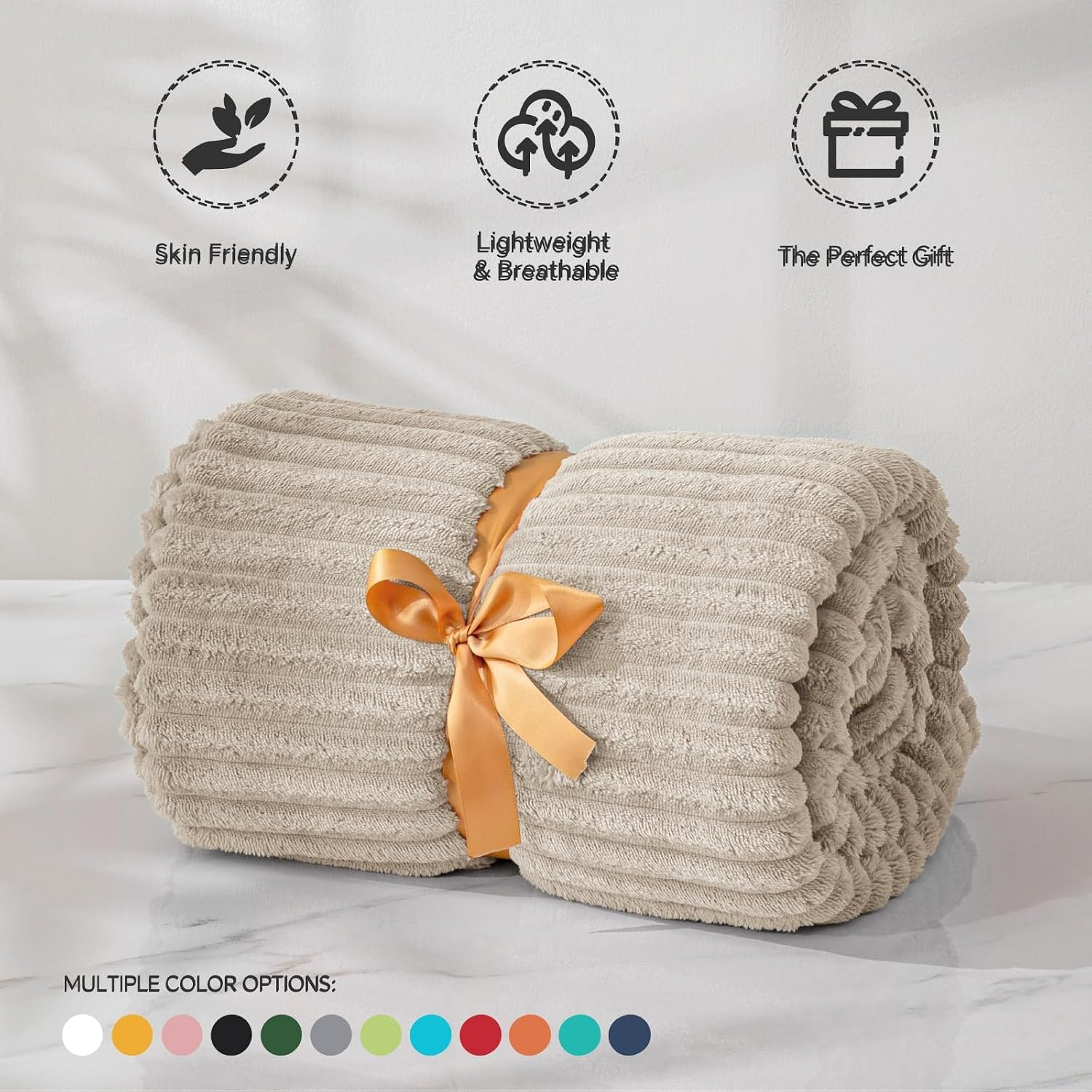 BEDELITE 3D Ribbed Linen Color Fleece Throw Blanket for Couch, 50x60 Inch - Image 3