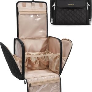 BAGSMART hanging toiletry bag with compartments for cosmetics and brushes