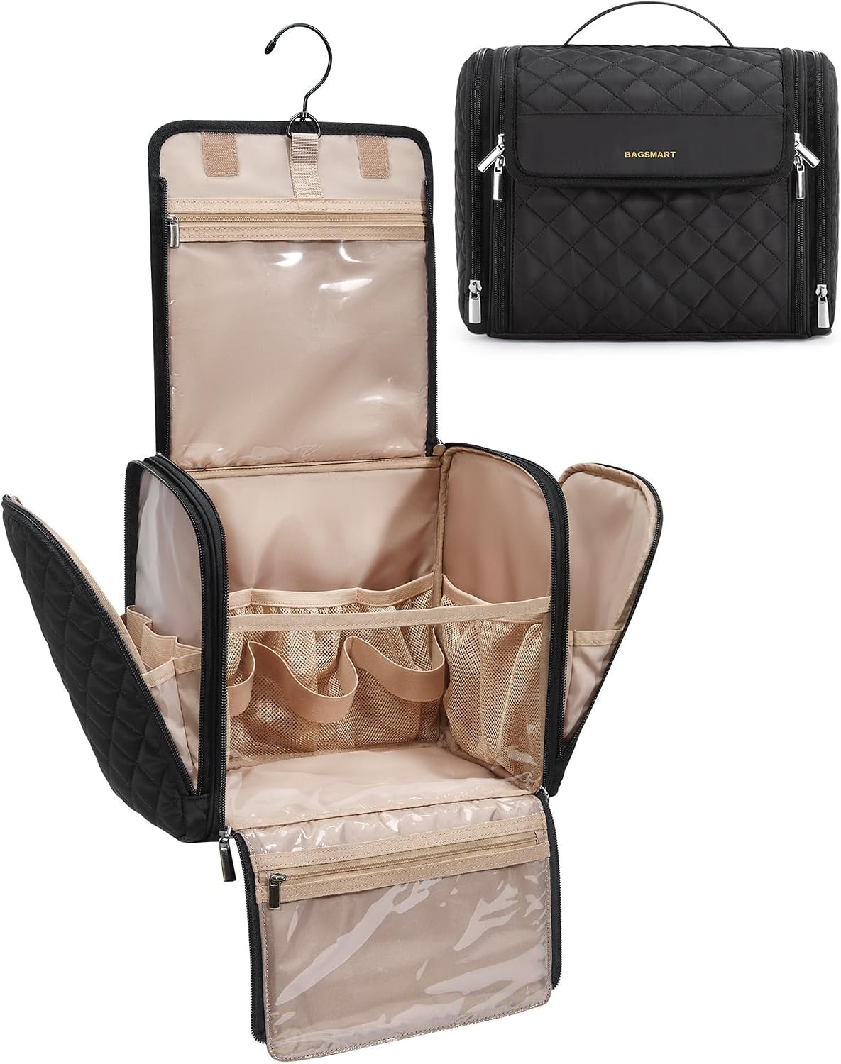 BAGSMART hanging toiletry bag with compartments for cosmetics and brushes