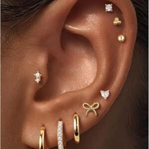 M MOOHAM 9 Pairs Flat Back Earring Stack Set for Women Teen Girls