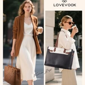 LOVEVOOK Laptop Tote Bag for Women Work, Teacher Tote Bag with Large Cup Holder, Waterproof Leather Computer Bag