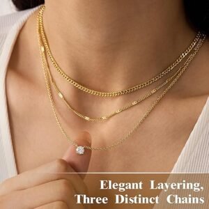 WomenGifts 14K Gold Plated Layered Necklace Set for Women
