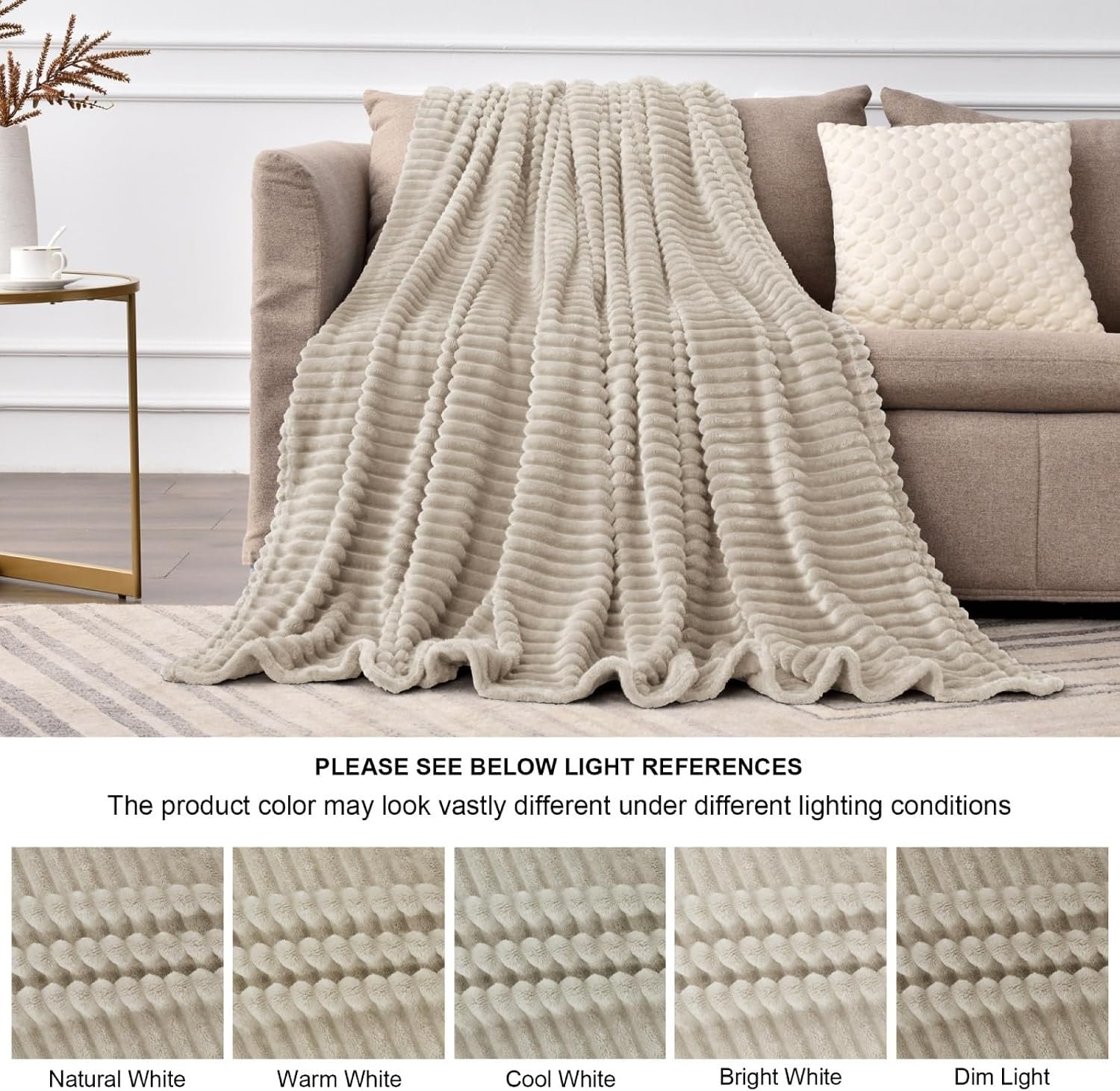 Soft linen color fuzzy throw blanket for couch