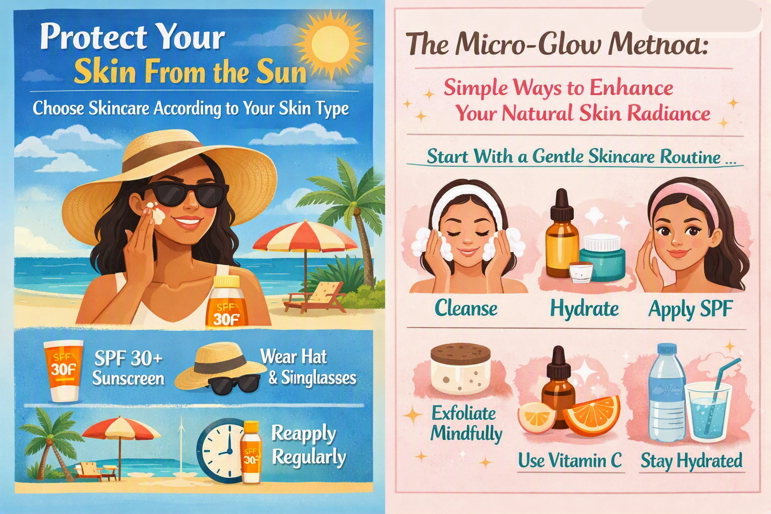 A skincare-focused beauty scene representing a simple daily routine designed to support hydrated, smooth, and naturally radiant-looking skin.