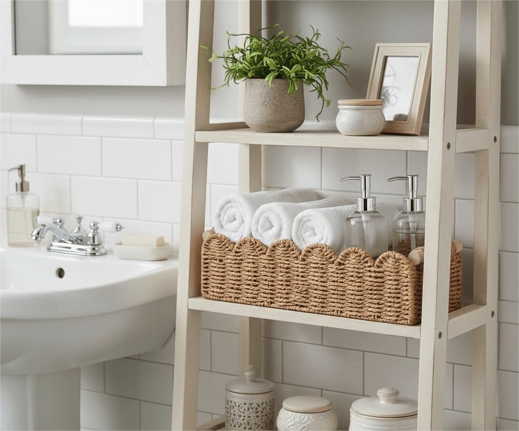 CubesLand neutral storage basket for over toilet shelf and countertop