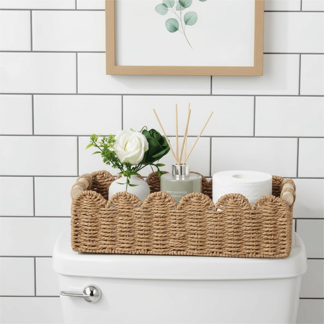 Neutral paper rope toilet paper organizer basket for bathroom