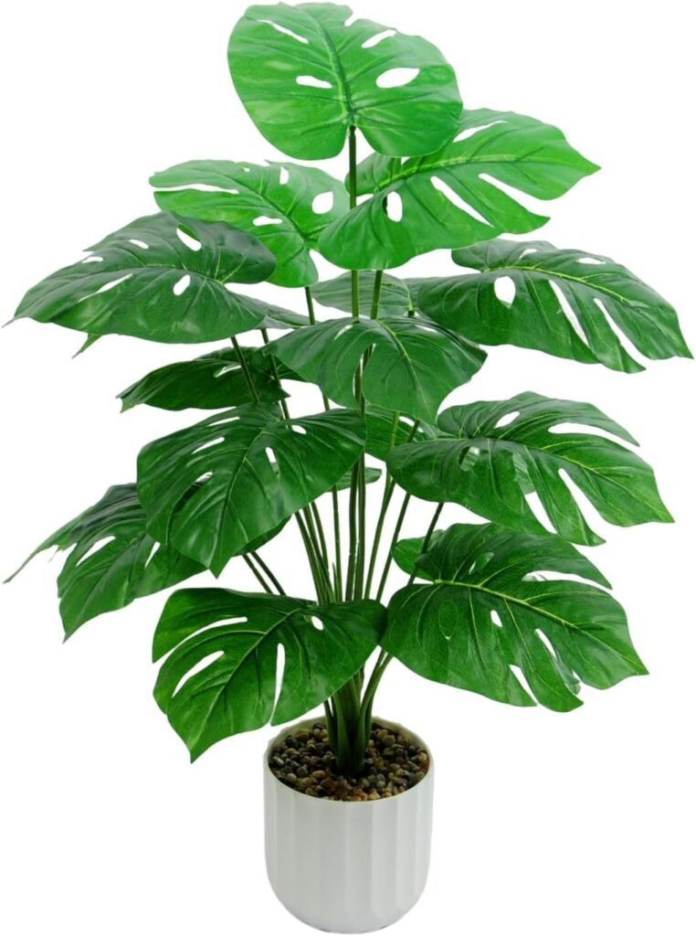 Freyalife 28 inch artificial Monstera plant with pot for home decor Give your artificial plants a polished finish with a stylish decorative planter. Choose a neutral design to complement modern, boho, farmhouse, or minimalist home decor.