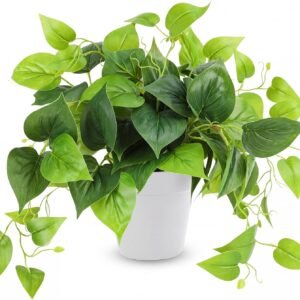 CEWOR artificial Pothos plant with white pot for indoor home decor