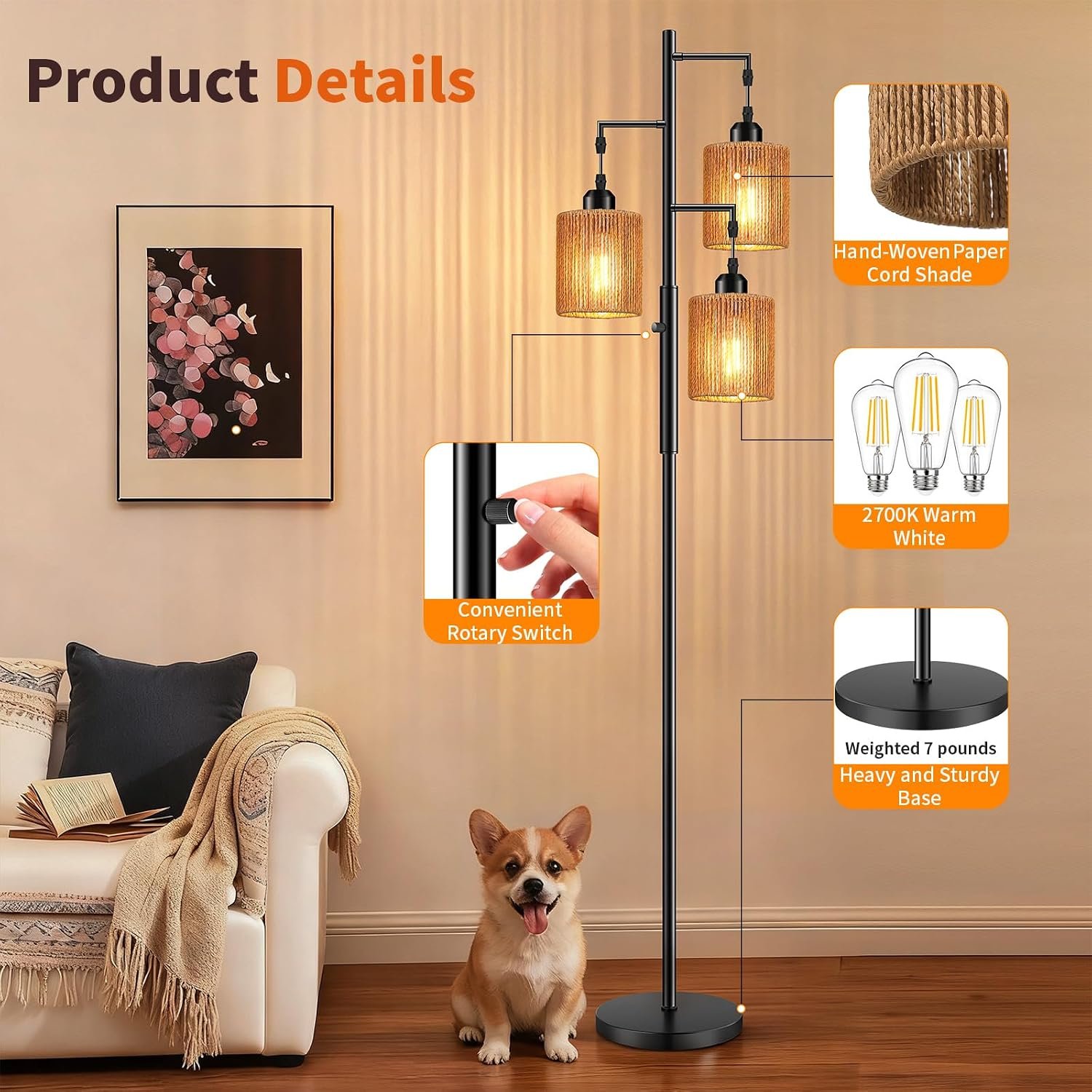 Boho Floor Lamp for Living Room Decor