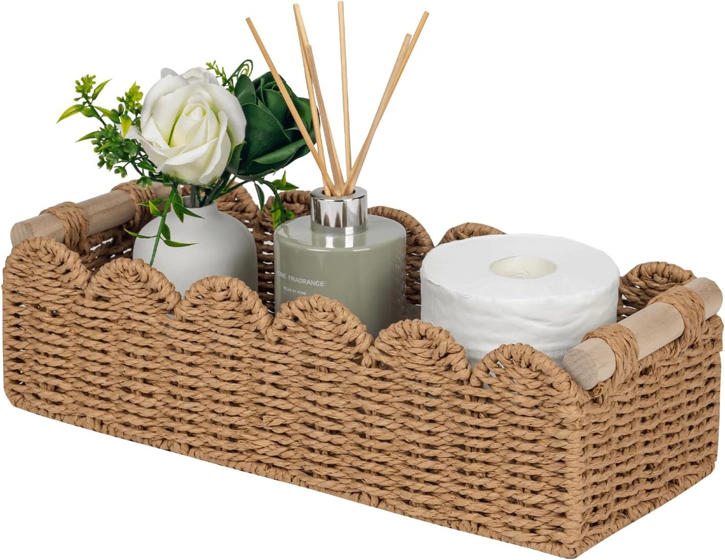 CubesLand scalloped toilet paper storage basket with handle