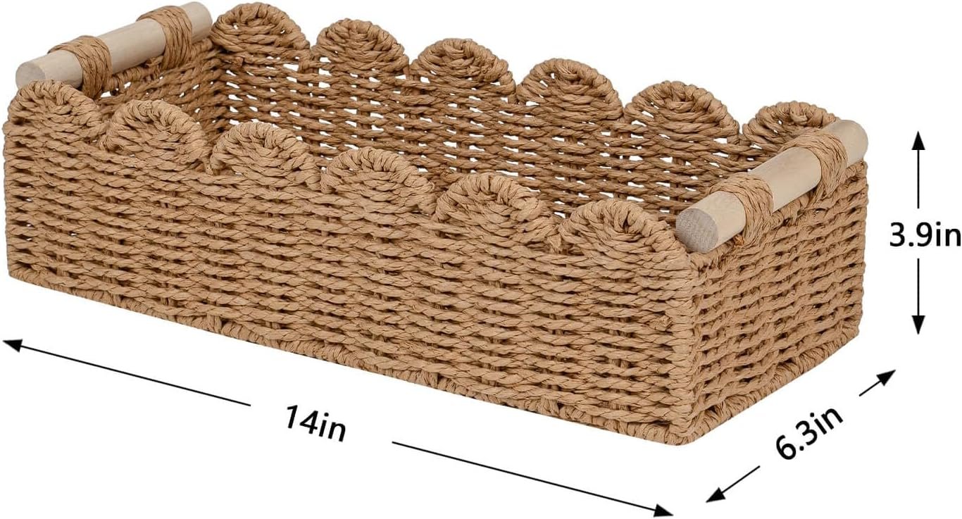 Neutral scalloped storage basket for bedroom and living room decor