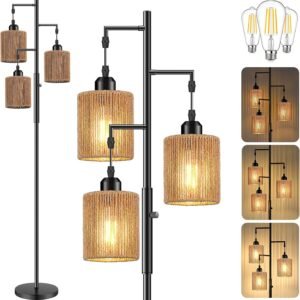 Hotsonic 72-Inch Boho Rattan Tree Floor Lamp