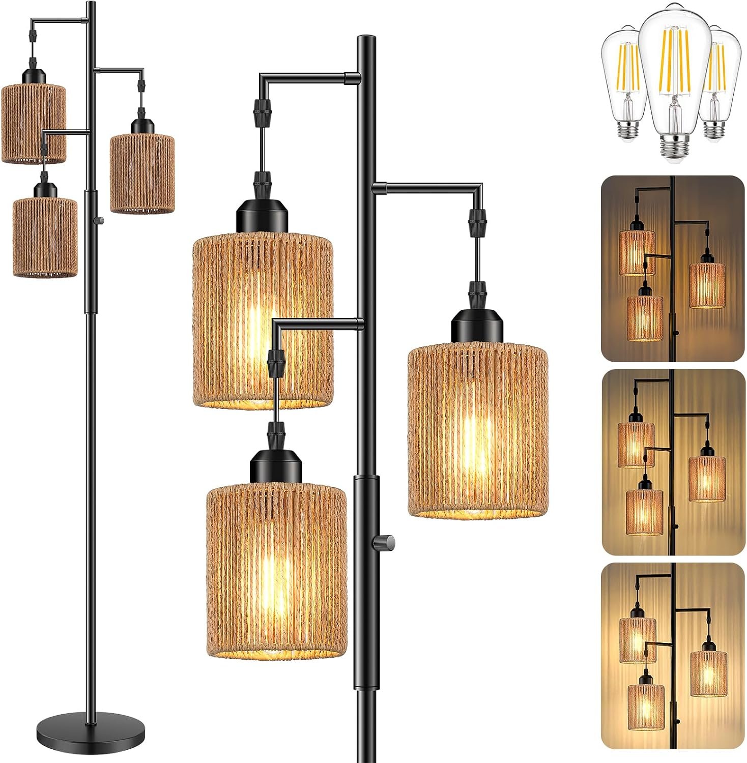 Hotsonic 72-Inch Boho Rattan Tree Floor Lamp