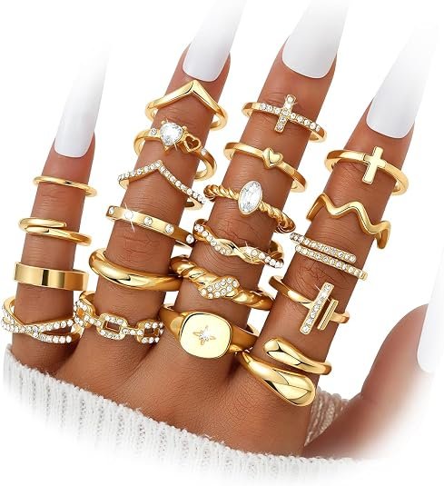 Gold Stackable Rings Set for Women