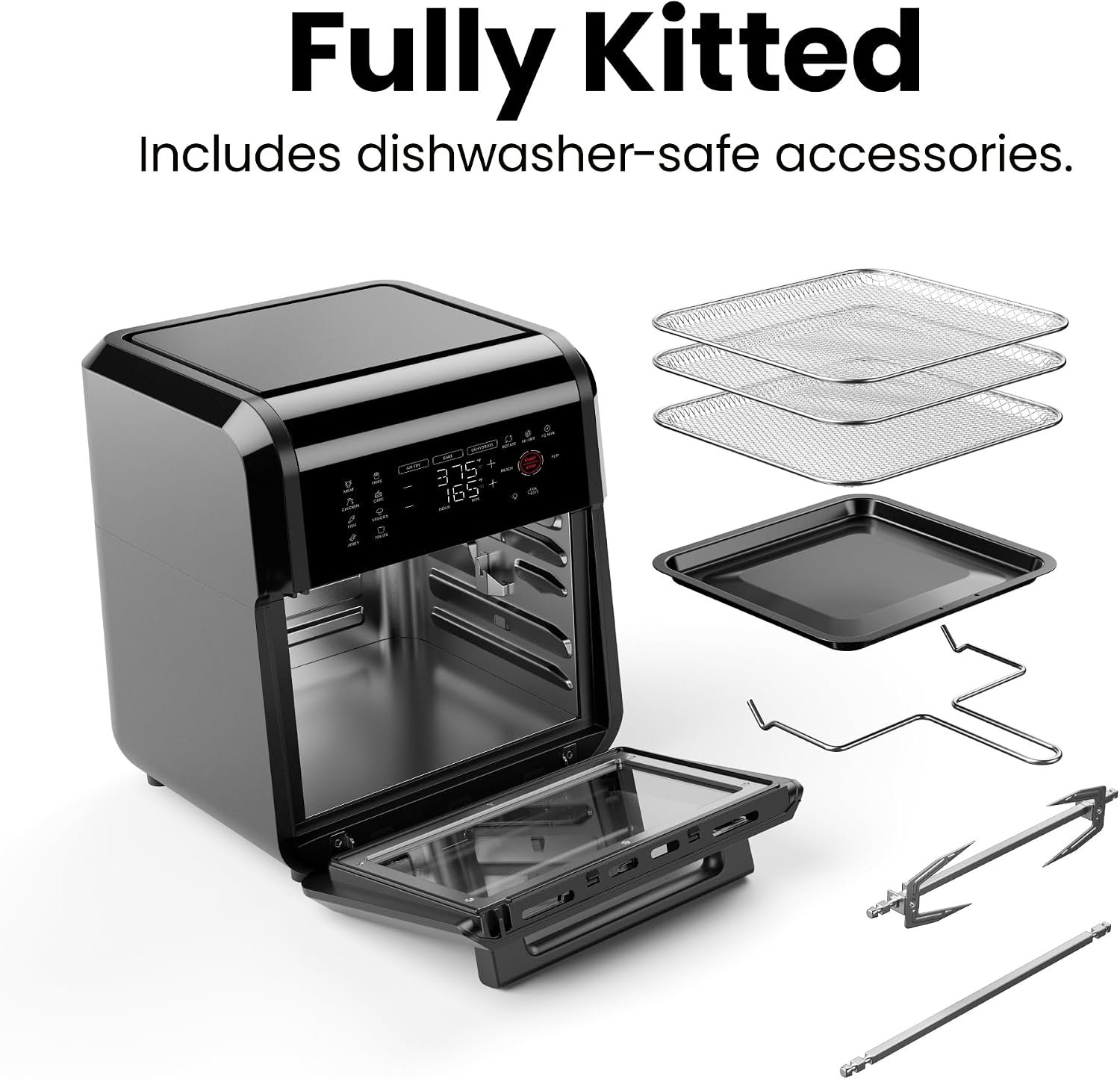 Chefman 12-quart air fryer oven with rotisserie chicken and spacious family-size cooking interior