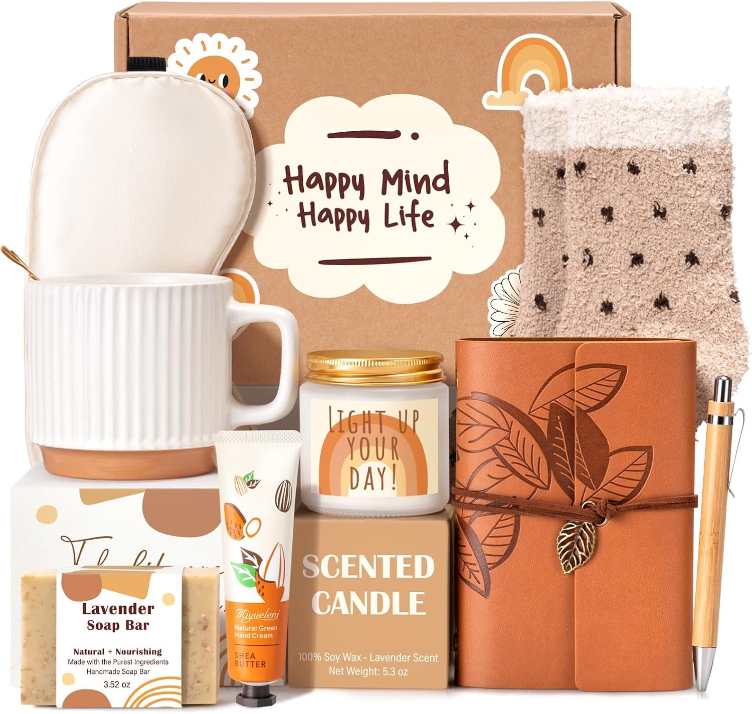 Affordable Christmas gift basket with a coffee mug, small gifts, sweet treats and festive decorations