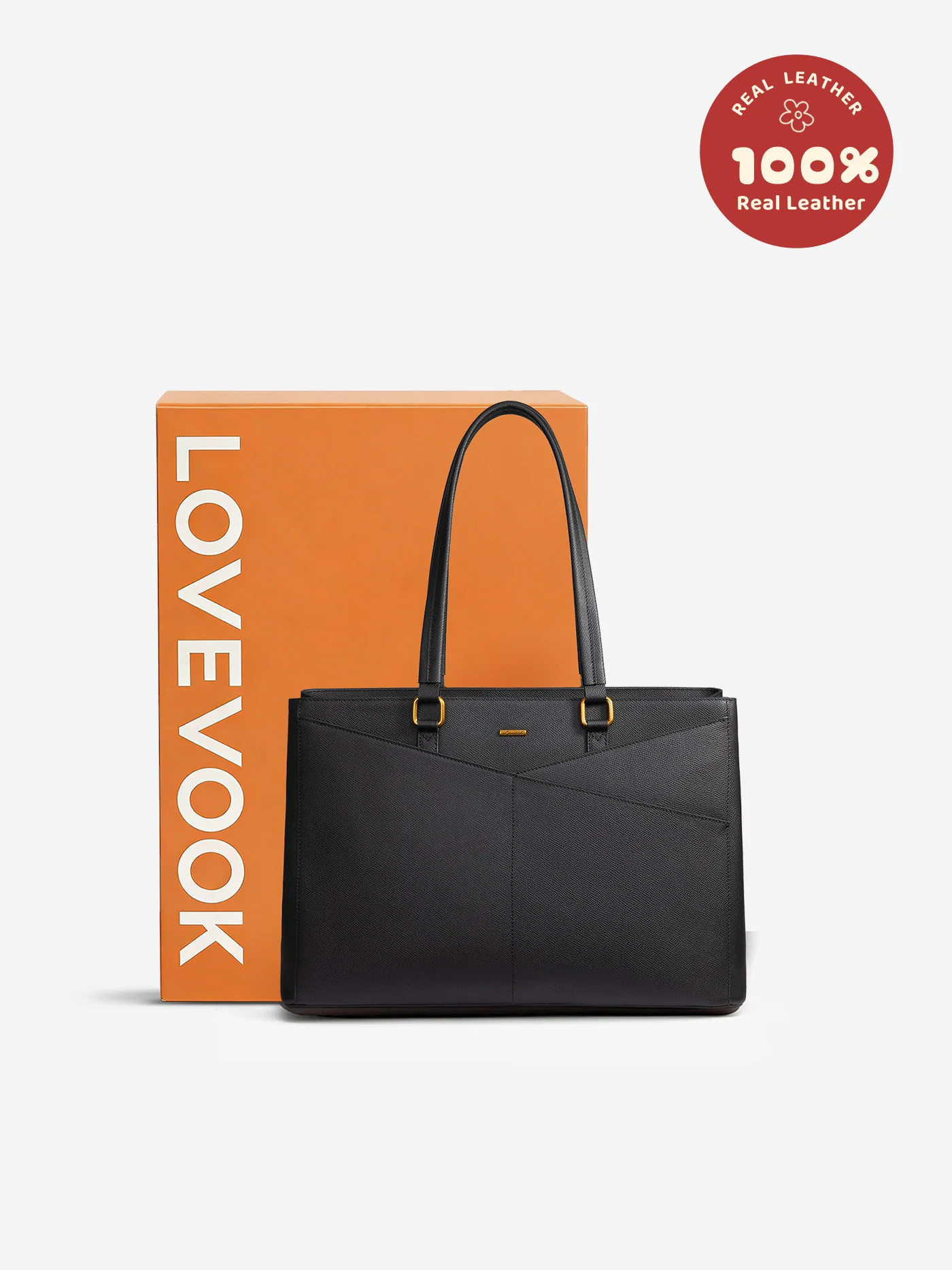 LOVEVOOK Elevate Black Top-Grain Leather Tote Bag